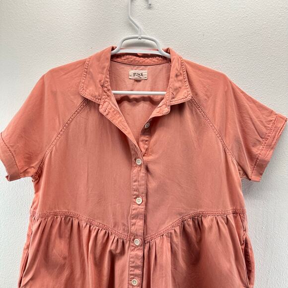 Pact Pink Chambray Button-Front Mini Dress Sz L - Picture 8 of 12